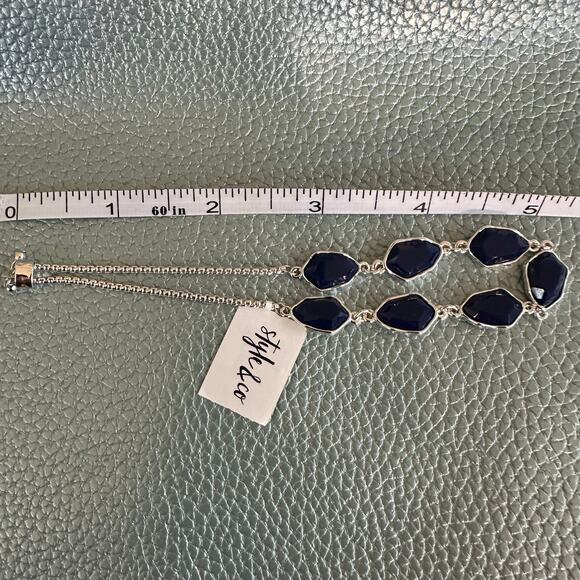 Style&Co Silver Tone and Navy Lariat Bracelet - Picture 4 of 5